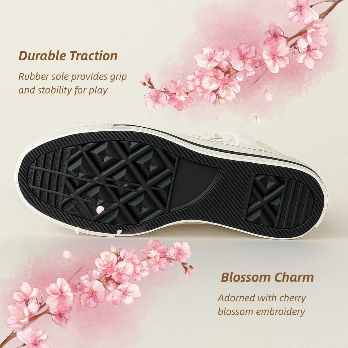 Hand-Painted Sakura Canvas Shoes Women’s High-Top Sneakers Collab – Vintage Floral Art Style, Lightweight & Non-Slip Casual Graffiti Shoes for Girls Students