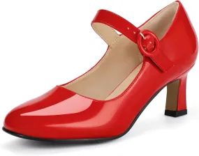 IDIFU IN3 Mary Jane Shoes Women's Closed Round Toe Low Short Small Heels Dressy Heeled Dress Shoes for Women Bride Ladies Wedding Work Comfortable Trendy Pumps with Round Buckle