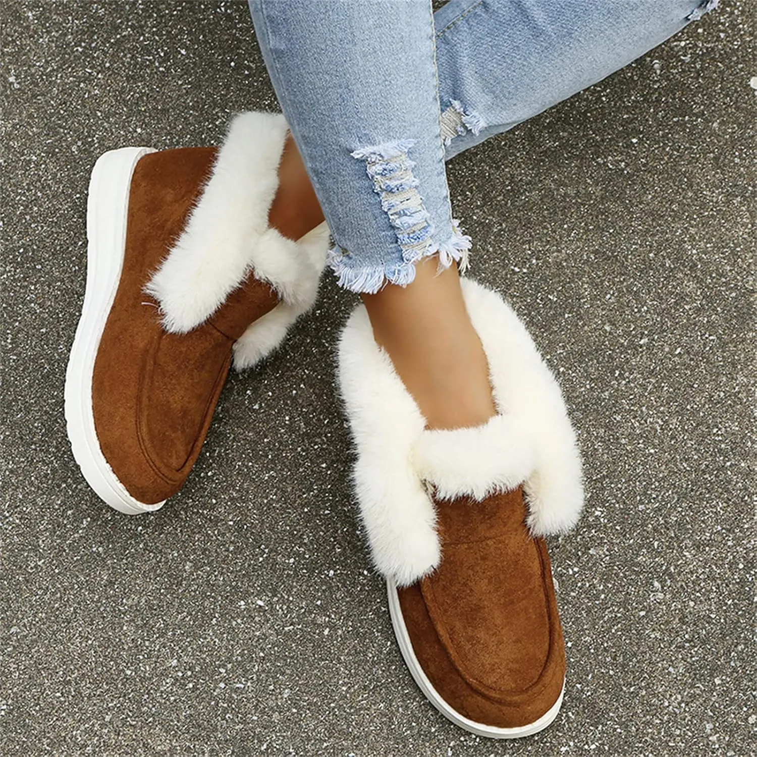 Ladmiple Snow Boots For Women Slip On Winter Ankle Boots Classic Faux Fur Lined Fashion Casual Warm Outdoor Walking Shoes