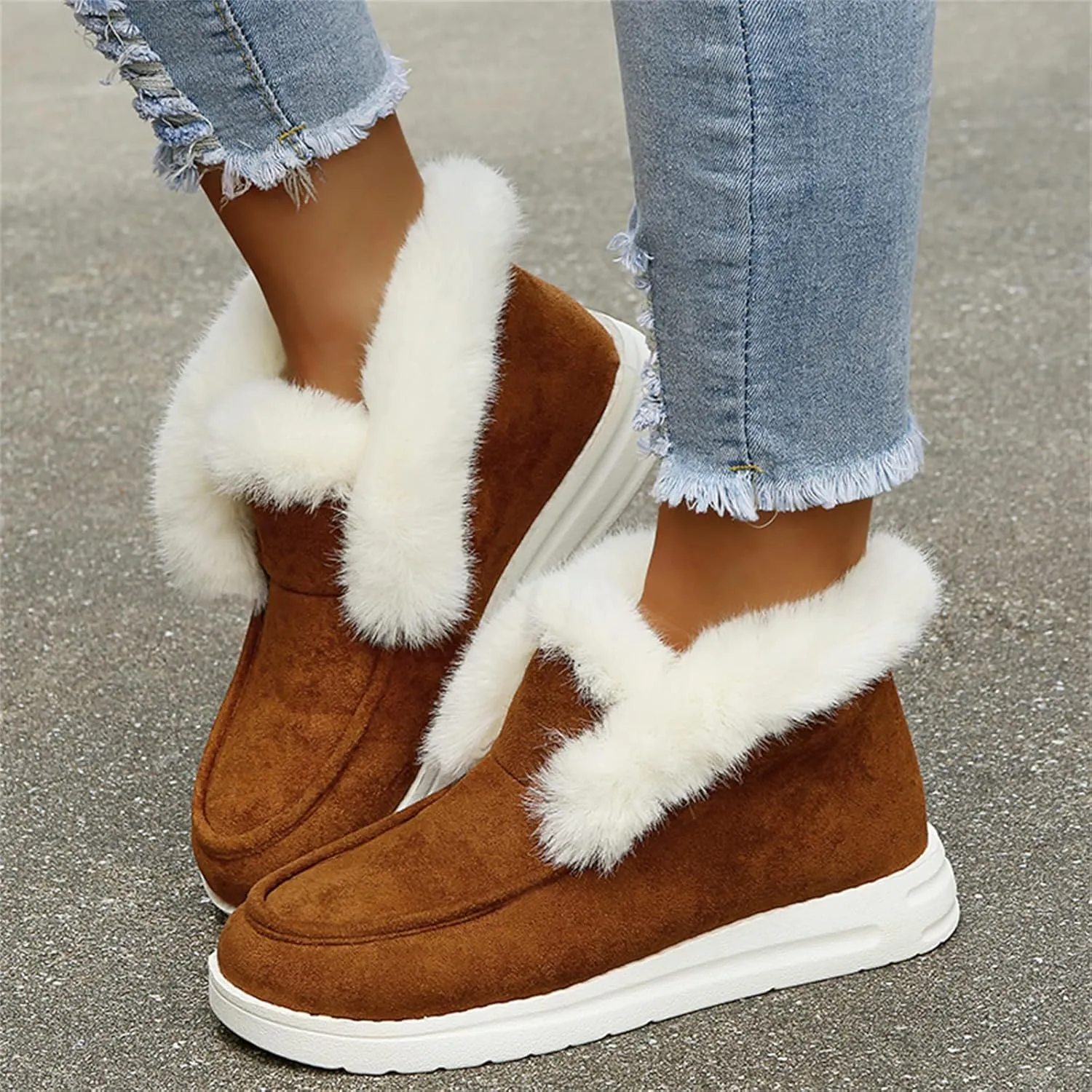 Ladmiple Snow Boots For Women Slip On Winter Ankle Boots Classic Faux Fur Lined Fashion Casual Warm Outdoor Walking Shoes