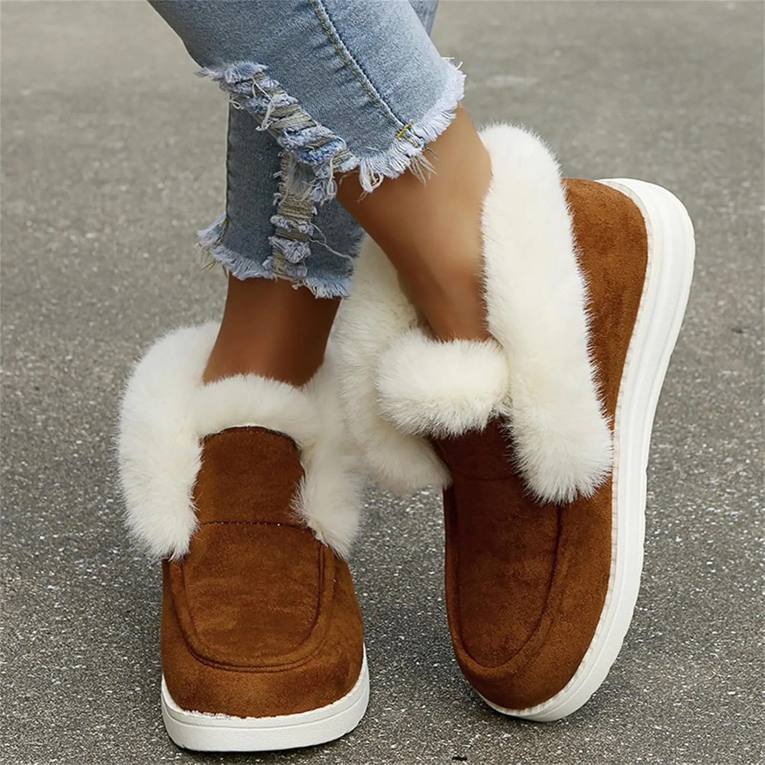 Ladmiple Snow Boots For Women Slip On Winter Ankle Boots Classic Faux Fur Lined Fashion Casual Warm Outdoor Walking Shoes