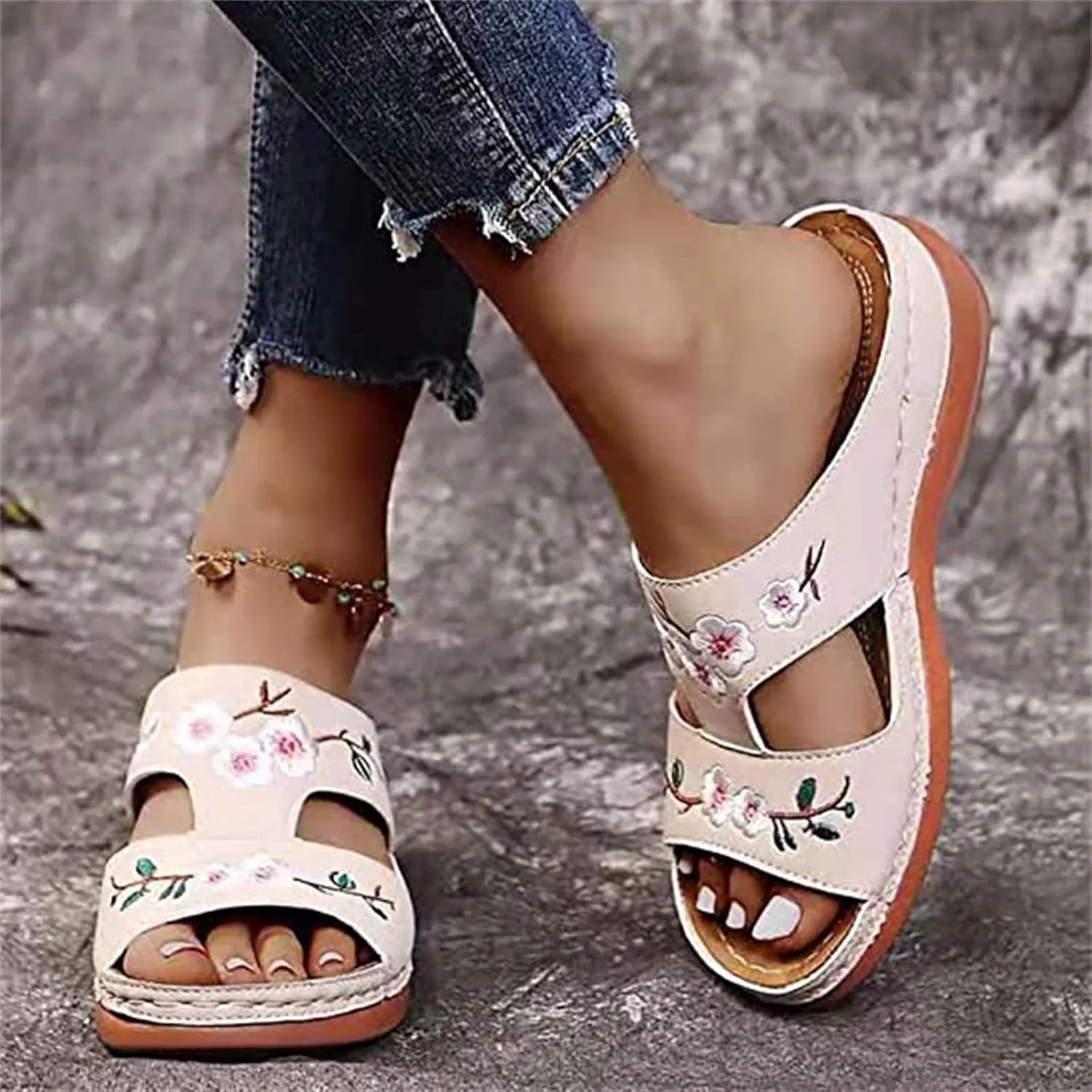 Lausiuoe Dress Sandals For Women Orthotic Dressy Fashion Flip Flops Ladies Slip On Lightweight Athletic Orthopedic Slides