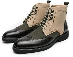 Mens Retro Brogue Multicolor Leather Lace-Up Wingtip Chukka Ankle Boots High-Top Non-Slip Casual Shoes for Work Office Dress Outdoor