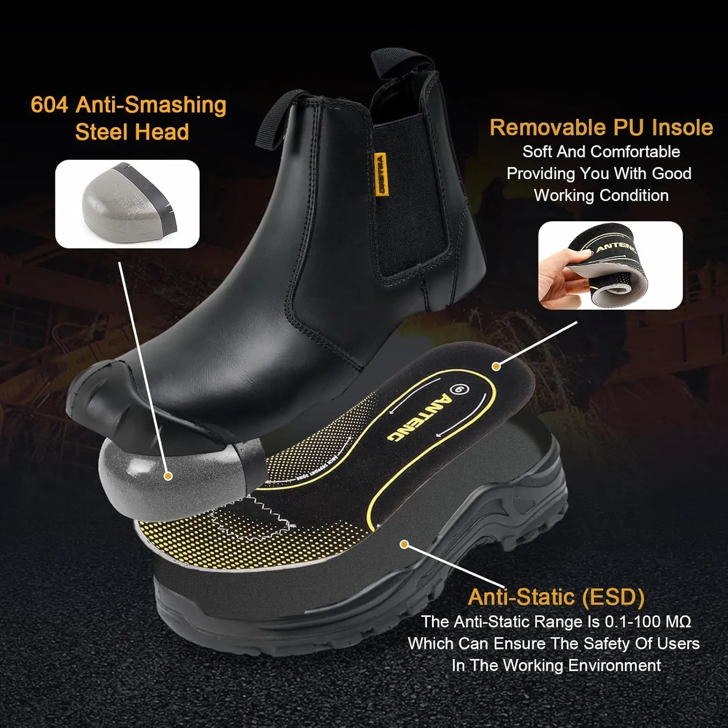 Men's Work & Safety Footwear, Shatterproof Composite Toe Boots, Antipruritic Work Boots, Zapatos de Trabajo Para Hombres