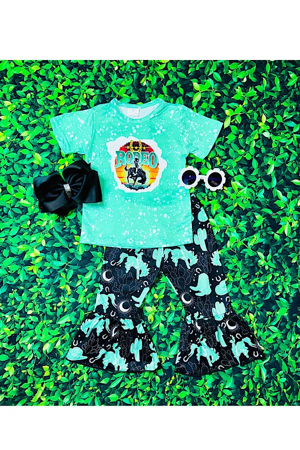 "RODEO" black & aqua western 2pc set 12107MZ