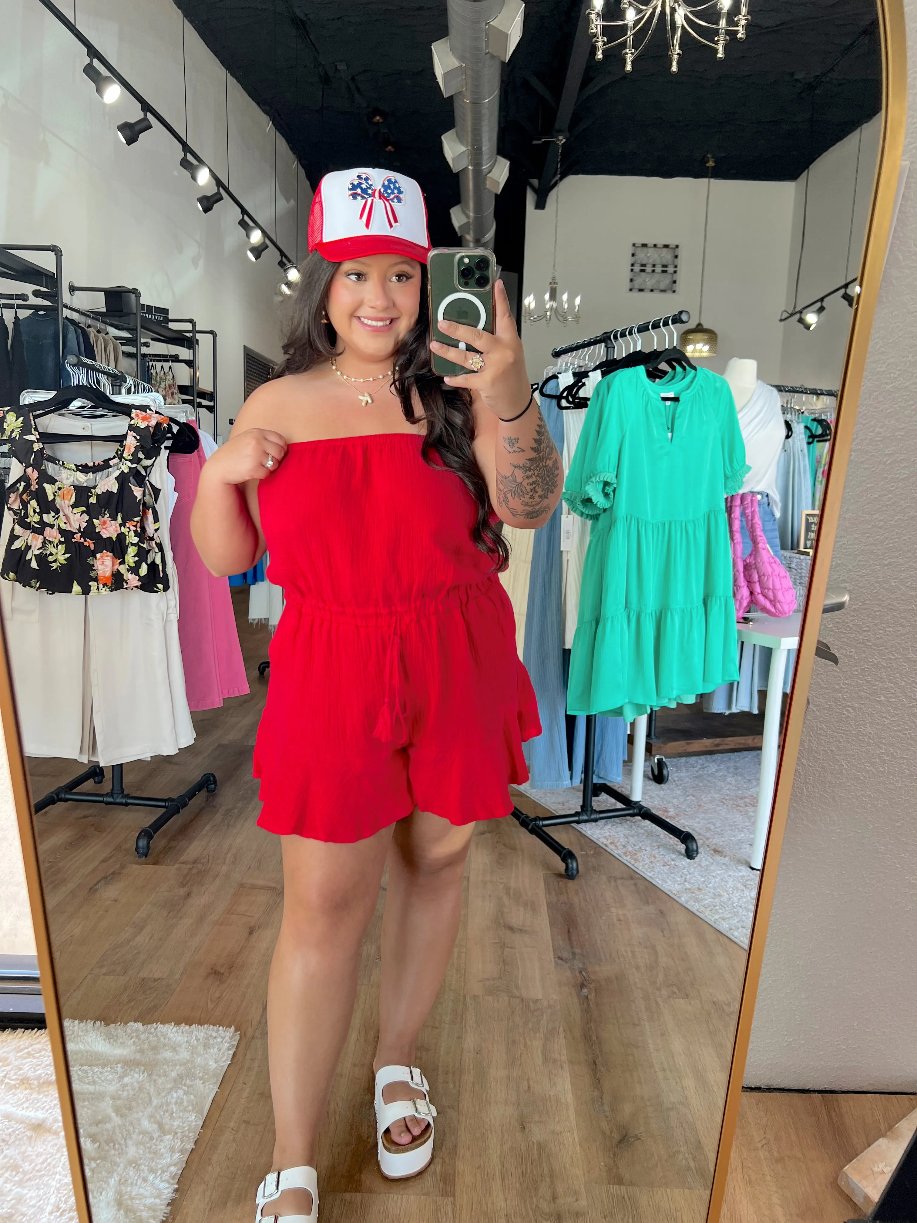 Ruffled Red Tube Romper