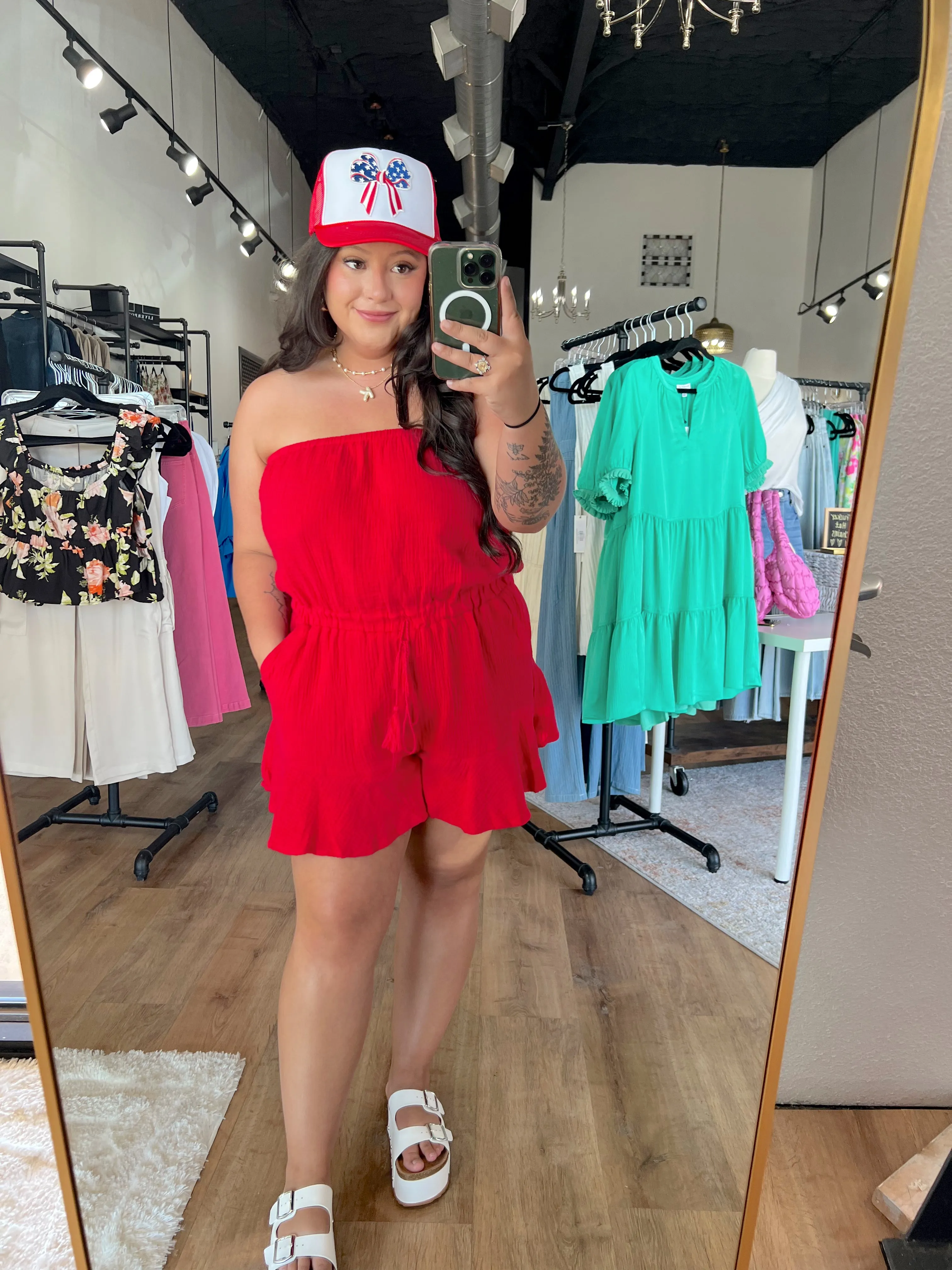 Ruffled Red Tube Romper