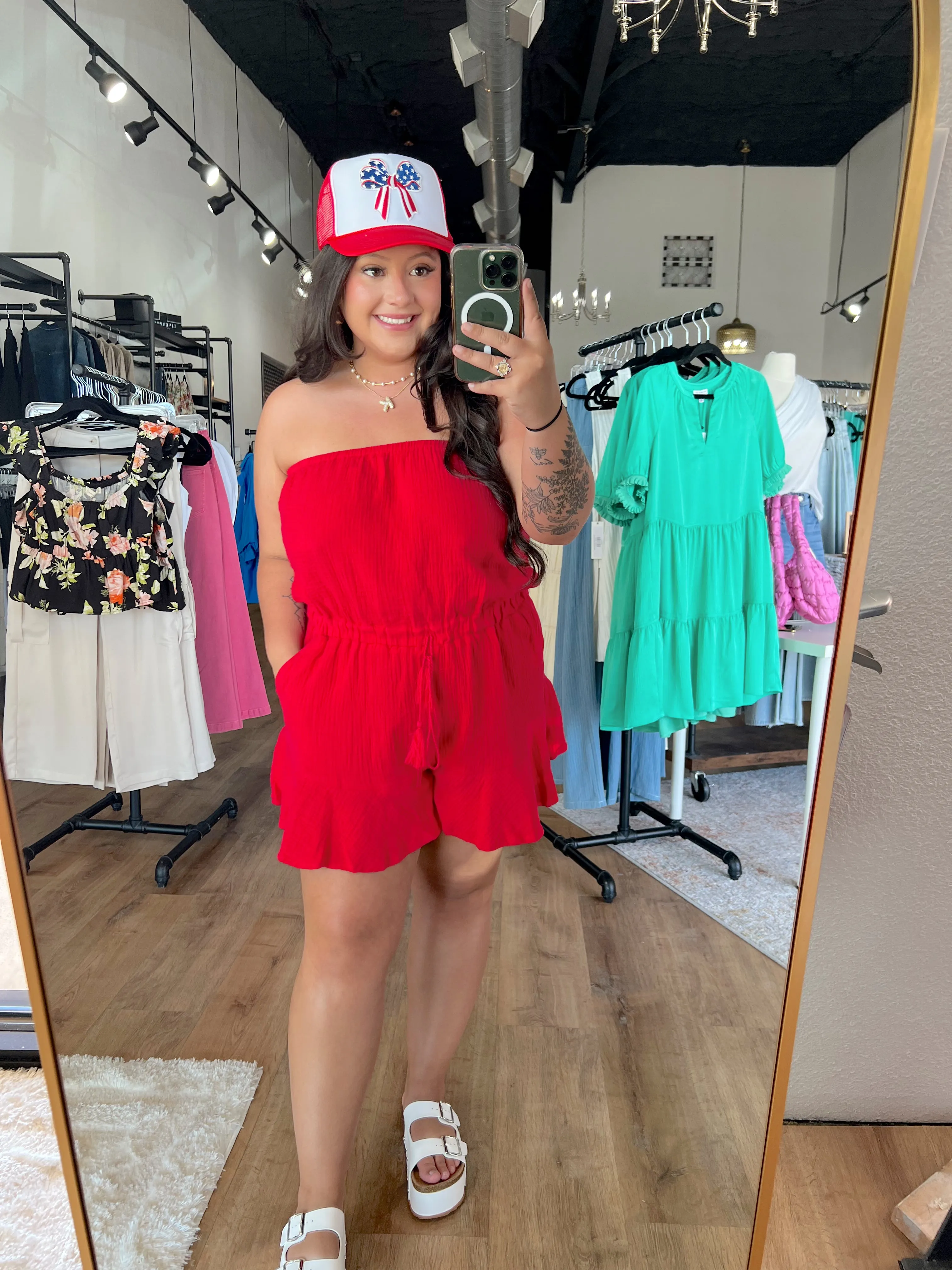 Ruffled Red Tube Romper