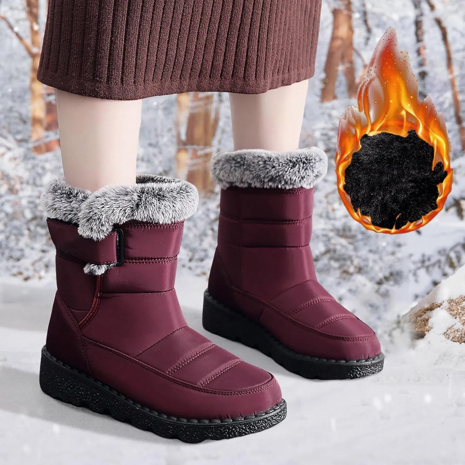 Snow Boots for Teen Girls Waterproof Boots Waterproof Ankle Booties Fleece Warm Outdoor Boots Womens Work Boots