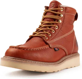 SUREWAY 6 in Mens Waterproof Soft Toe Work Boots for Men-Full Grain Leather,Goodyear,Non-Slip EH Safety Industial Construction Wedge Moc Toe Work Boots/Shoes