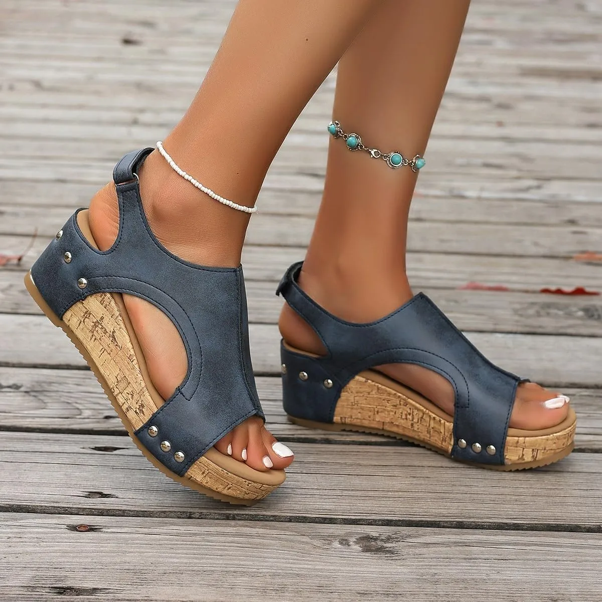 Thick Platform Wedge Sandals for Women 2025 - Lightweight Corkys Design with Adjustable Ankle Strap, Cushioned for All Day Wear