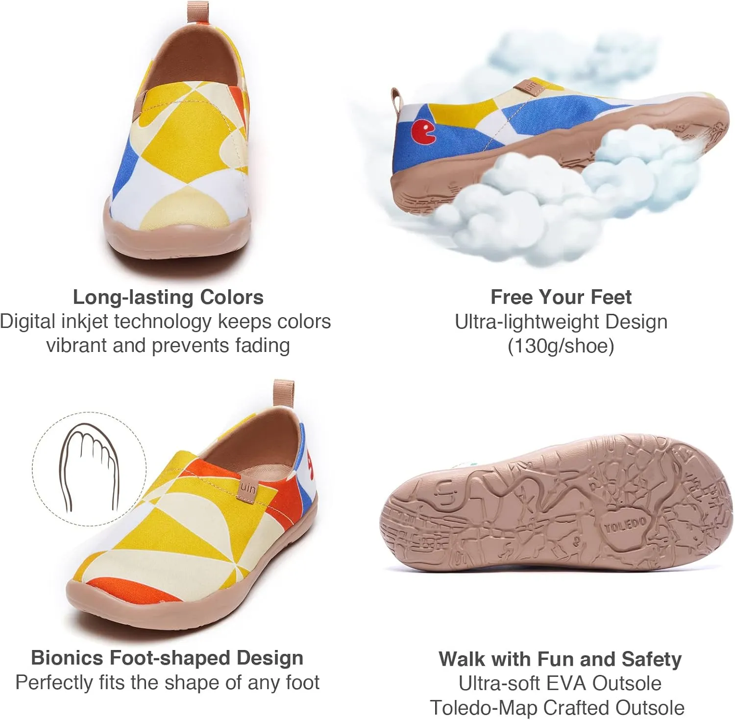 UIN Women's Slip Ons Lightweight Flats Walking Casual Loafers Travel Shoes Toledo  Color & Geometry
