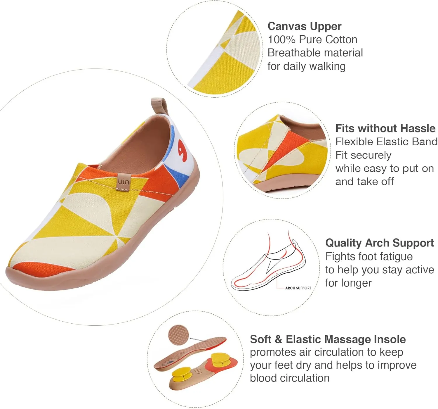 UIN Women's Slip Ons Lightweight Flats Walking Casual Loafers Travel Shoes Toledo  Color & Geometry