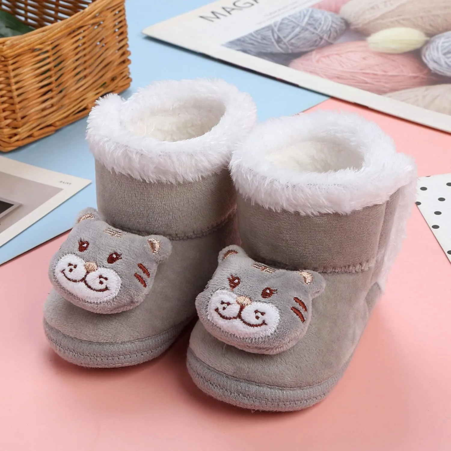 Warm Faux Fur Lined Soft Boots Baby Winter Ankle Non-Slip Rubber Texture Sole Toddler Winter Snow Kids Shoes