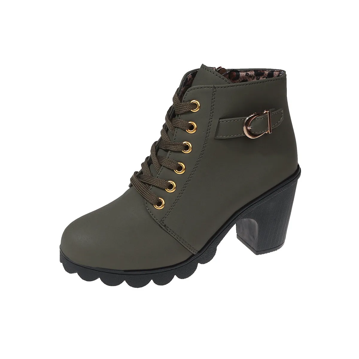 Women's Chunky Heeled Ankle Boots, Solid Color Side Zipper Boots, Beer Festival Dress Shoes