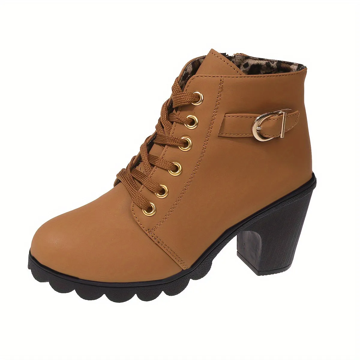 Women's Chunky Heeled Ankle Boots, Solid Color Side Zipper Boots, Beer Festival Dress Shoes