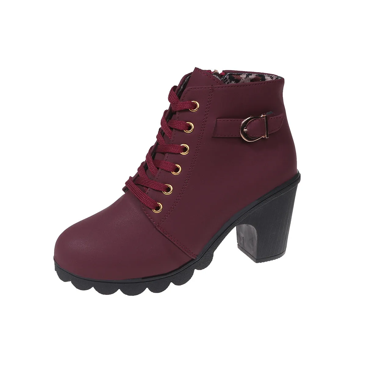 Women's Chunky Heeled Ankle Boots, Solid Color Side Zipper Boots, Beer Festival Dress Shoes