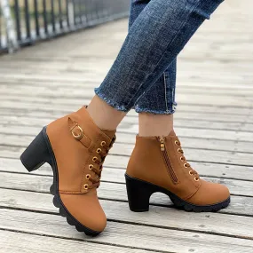 Women's Chunky Heeled Ankle Boots, Solid Color Side Zipper Boots, Beer Festival Dress Shoes