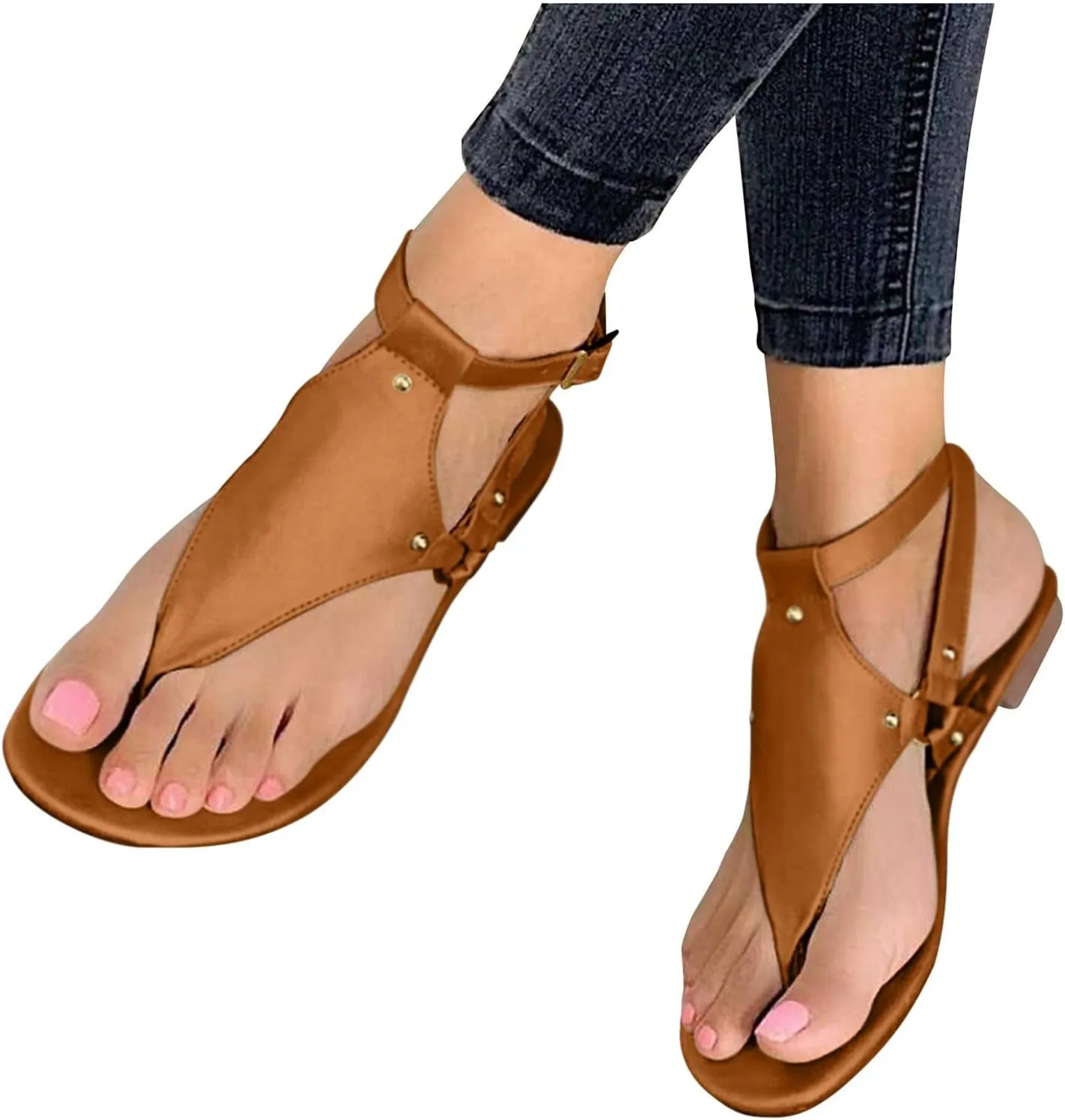Womens Sandals Summer Beach Flat Thong Sandals Comfortable Open Toe Slides Flip Flops Comfort Walking Shoes Lightweight Shock-Absorbing Thong Sandals for Walking