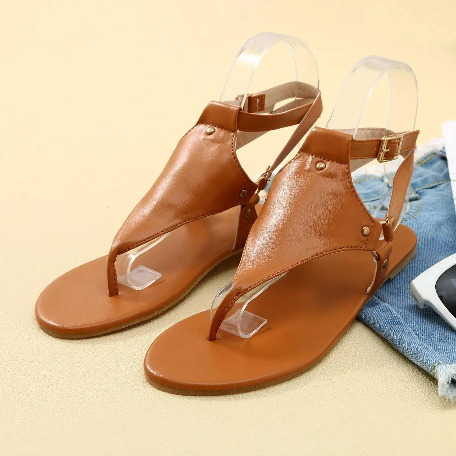 Womens Sandals Summer Beach Flat Thong Sandals Comfortable Open Toe Slides Flip Flops Comfort Walking Shoes Lightweight Shock-Absorbing Thong Sandals for Walking