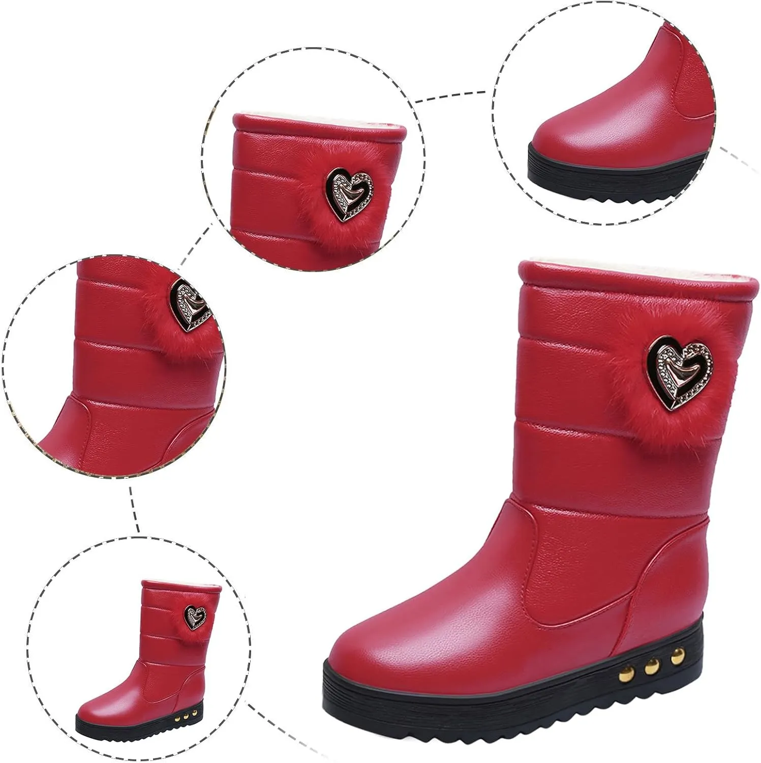 Womens Snow Boots Mid Calf Waterproof Winter Boots Fully Fur Lined Booties Slip on Fleece Ankle Boots Lace Up Ladies Outdoor Sneakers Winter Shoes