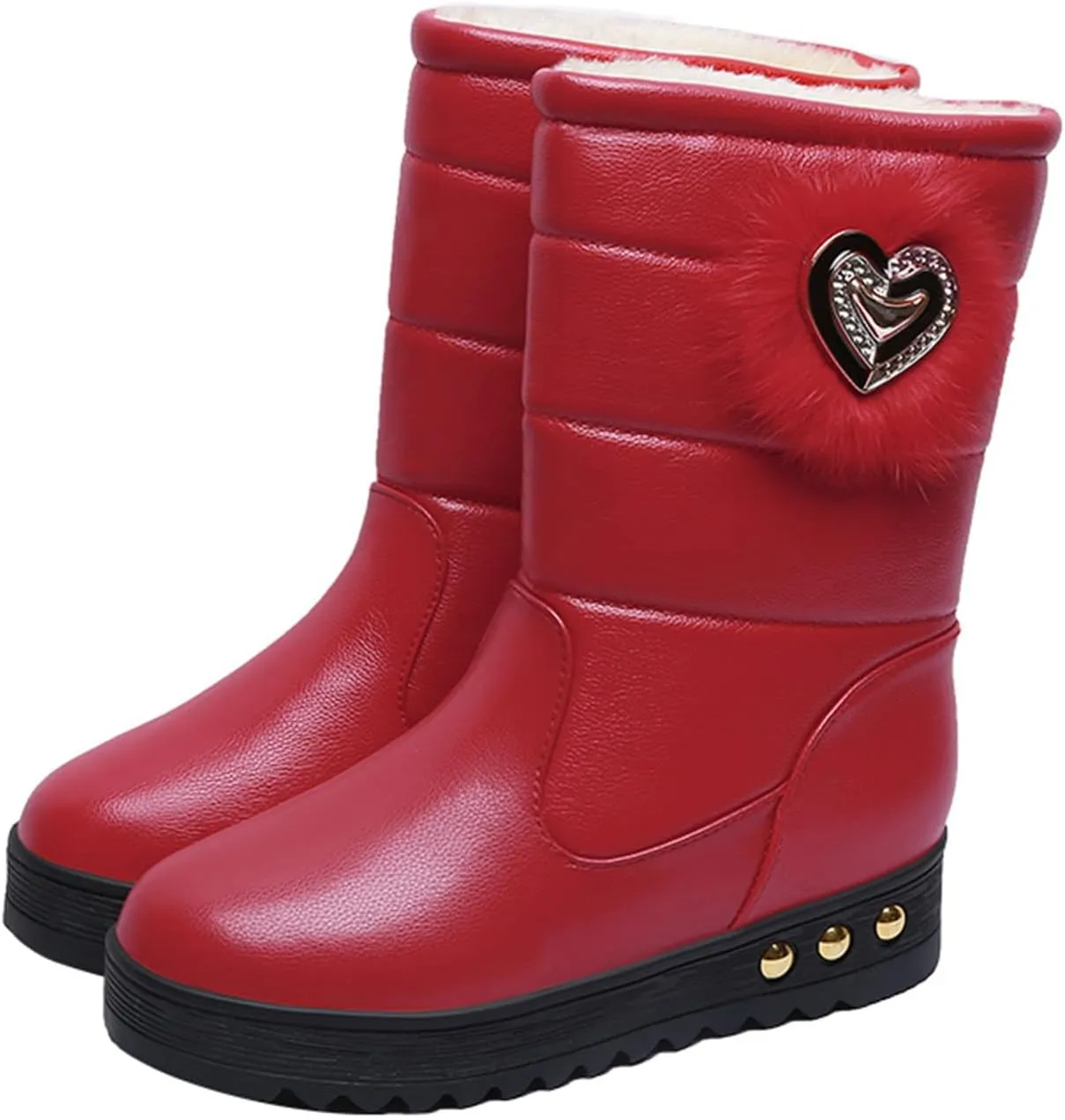 Womens Snow Boots Mid Calf Waterproof Winter Boots Fully Fur Lined Booties Slip on Fleece Ankle Boots Lace Up Ladies Outdoor Sneakers Winter Shoes