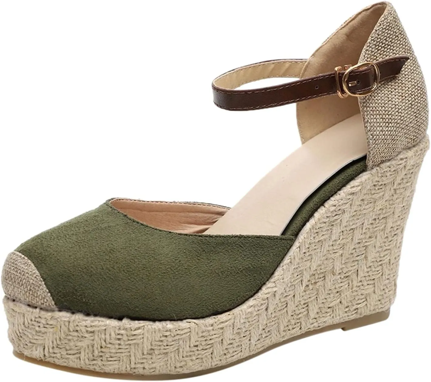 Womens Summer Espadrille Heel Platform Wedge Sandals Ankle Buckle Strap Closed Toe Shoes