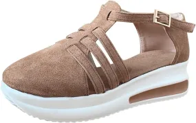 Women's Wedge Sandals,Ankle Strap Comfortable Slip-on Women's Wedge Sandals Closed Toe Wedge Heels Dressy Platform Sandals Casual Summer Shoes For Women
