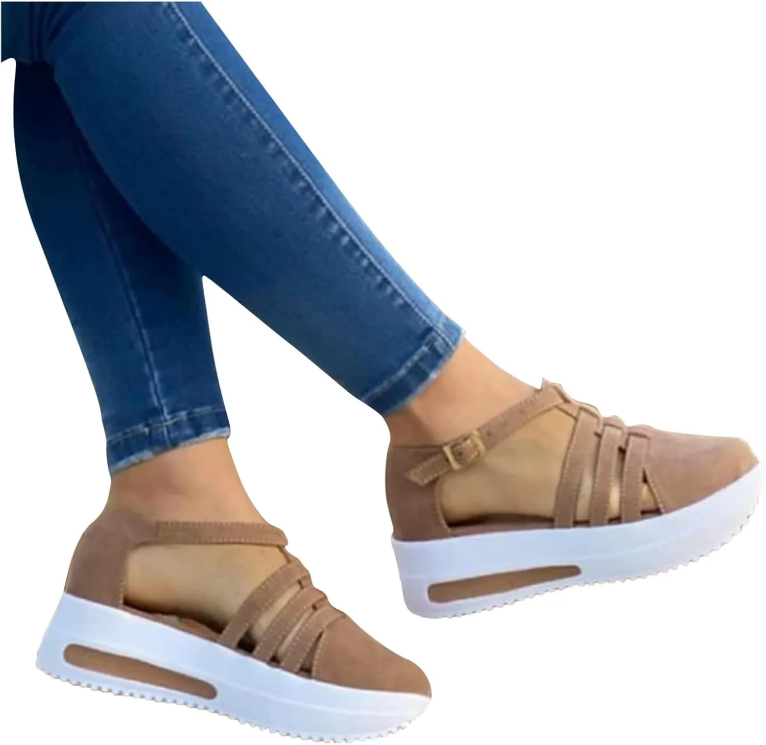 Women's Wedge Sandals,Ankle Strap Comfortable Slip-on Women's Wedge Sandals Closed Toe Wedge Heels Dressy Platform Sandals Casual Summer Shoes For Women