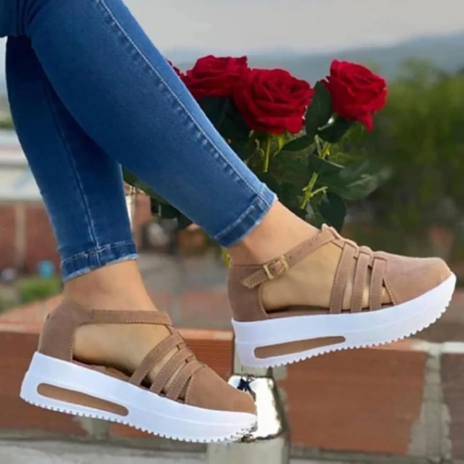Women's Wedge Sandals,Ankle Strap Comfortable Slip-on Women's Wedge Sandals Closed Toe Wedge Heels Dressy Platform Sandals Casual Summer Shoes For Women