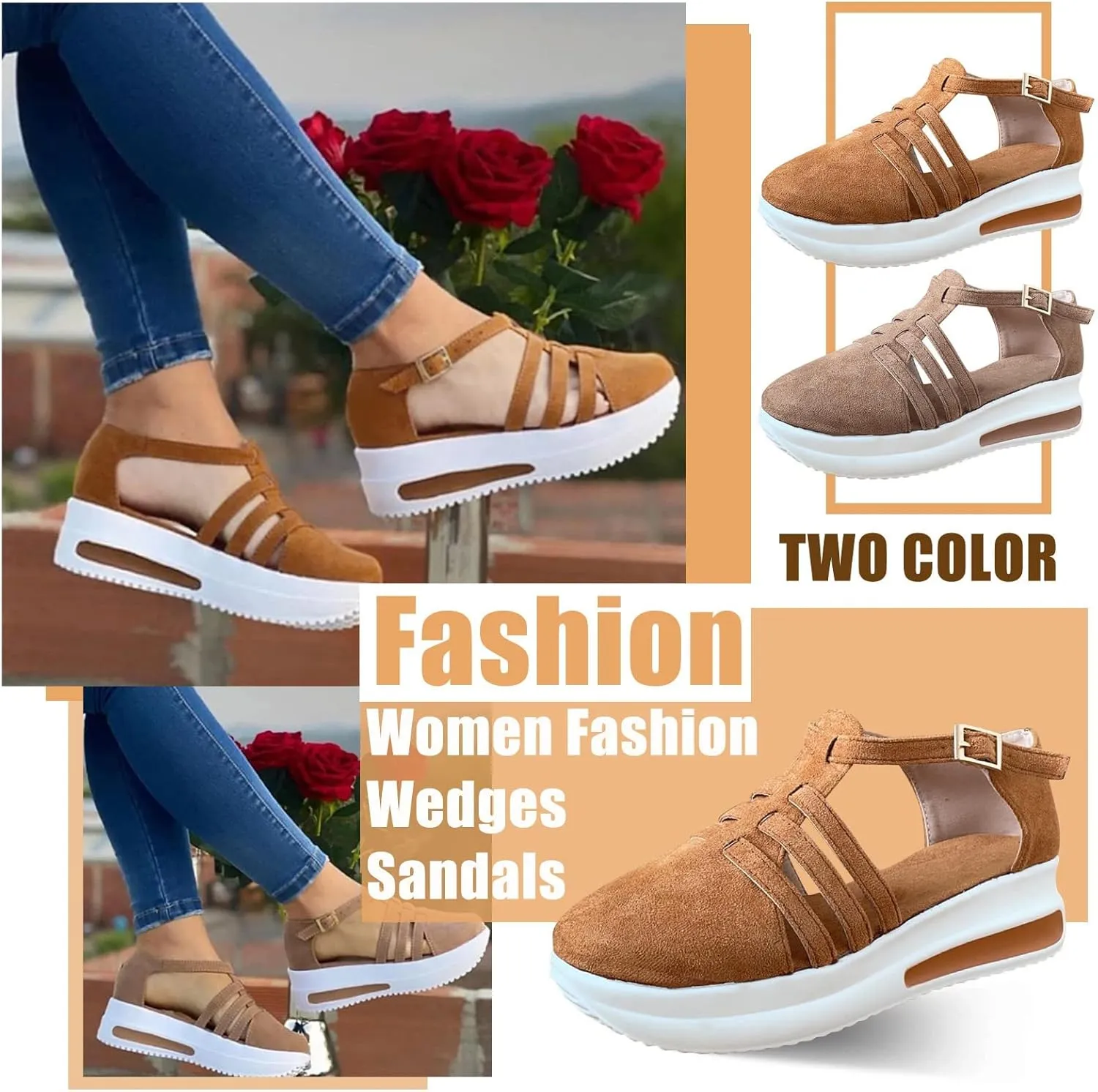 Women's Wedge Sandals,Ankle Strap Comfortable Slip-on Women's Wedge Sandals Closed Toe Wedge Heels Dressy Platform Sandals Casual Summer Shoes For Women