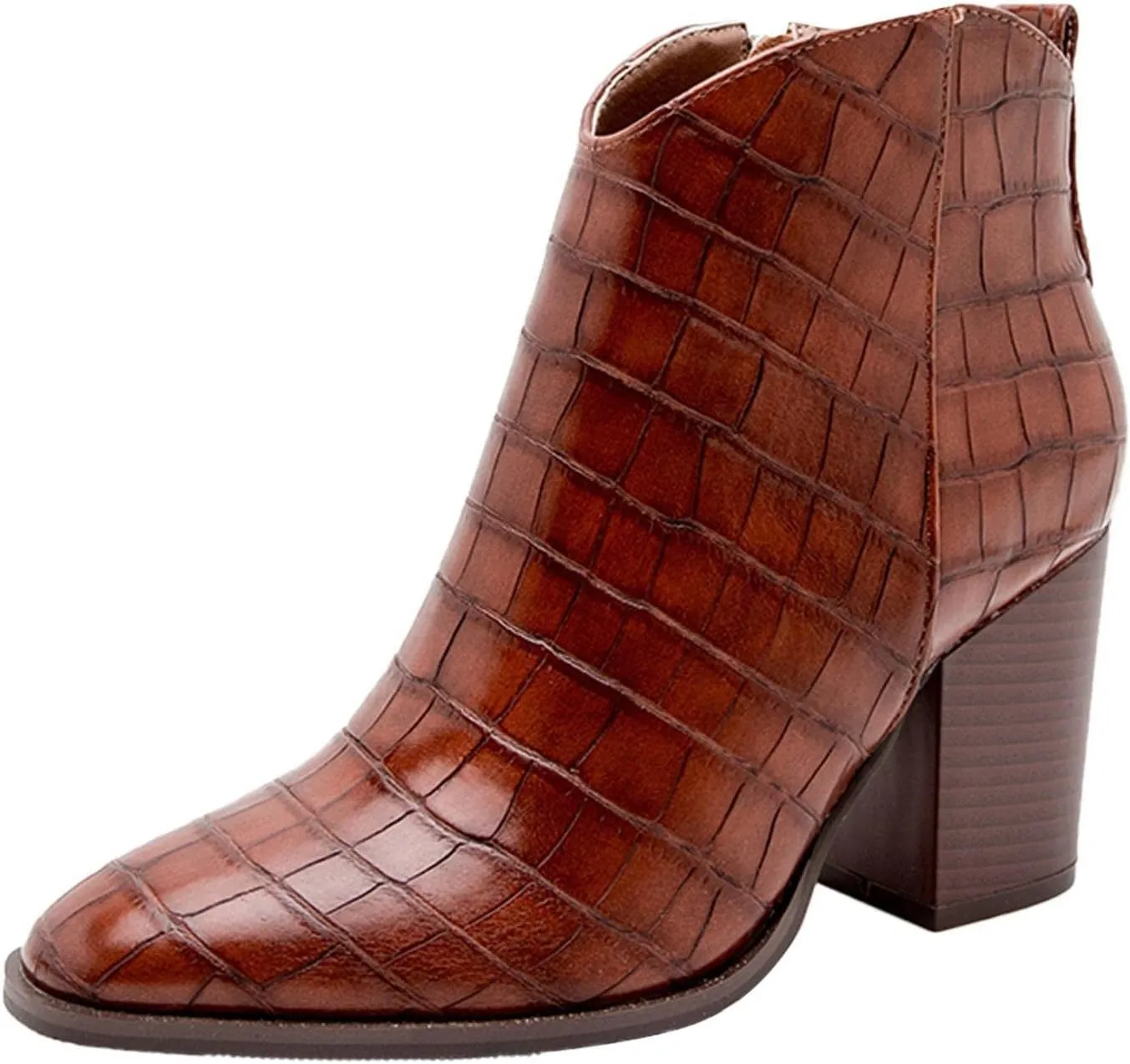 ZBYY Women's Pointed Toe Ankle Boots Comfort Slip on Mid Chunky Heeled Side Zipper Chelsea Fashion Dress Short Booties
